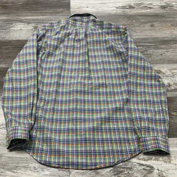 Vintage 90s Ralph Lauren Madras Purple Men M Custom Fit Preppy Button Up Shirt - Picture 3 of 9